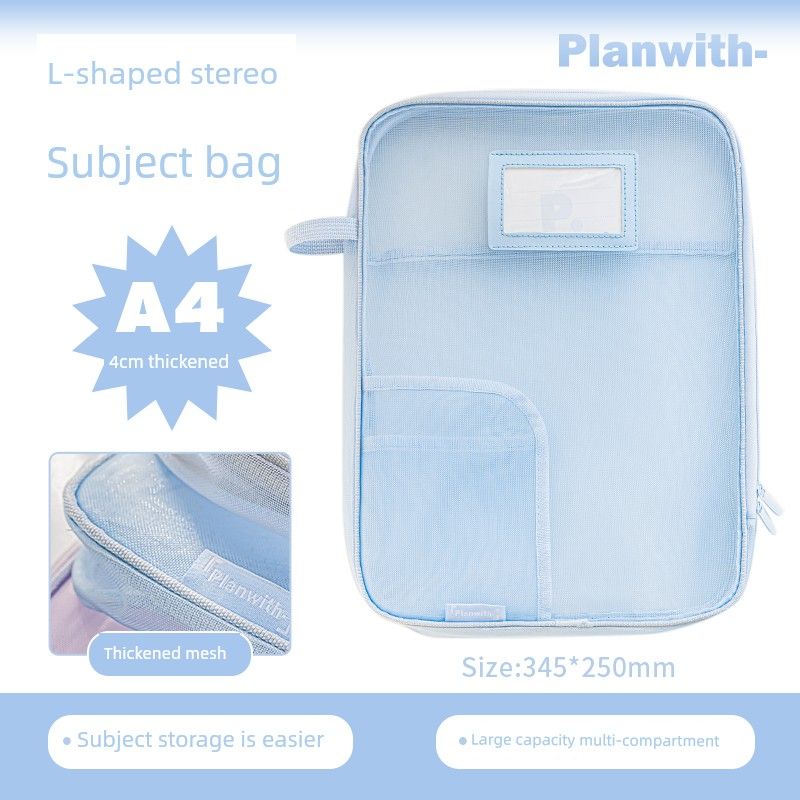 

Planwith File Bag Handbag Student Book Carrying Classification Subject Bag Tuition Bag A4 Test Paper Storage Zipper