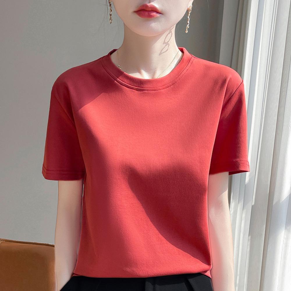 Summer Round Neck Cotton Short-Sleeved Women's T-Shirt Loose Casual Top Mercerized Bottoming Shirt