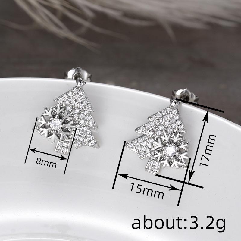 Light Luxury Princess Shiny Christmas Tree Stud Earrings, Jewelry, Snowflake Winter Romantic Ornaments
