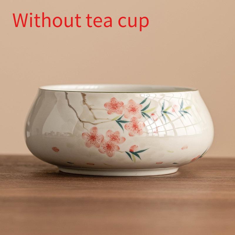 Hand Painted Peach Blossom Tea Wash Basin Large Ceremony Tea Set Accessories Wood Ash Glaze Jian Shui Bucket Home Decor