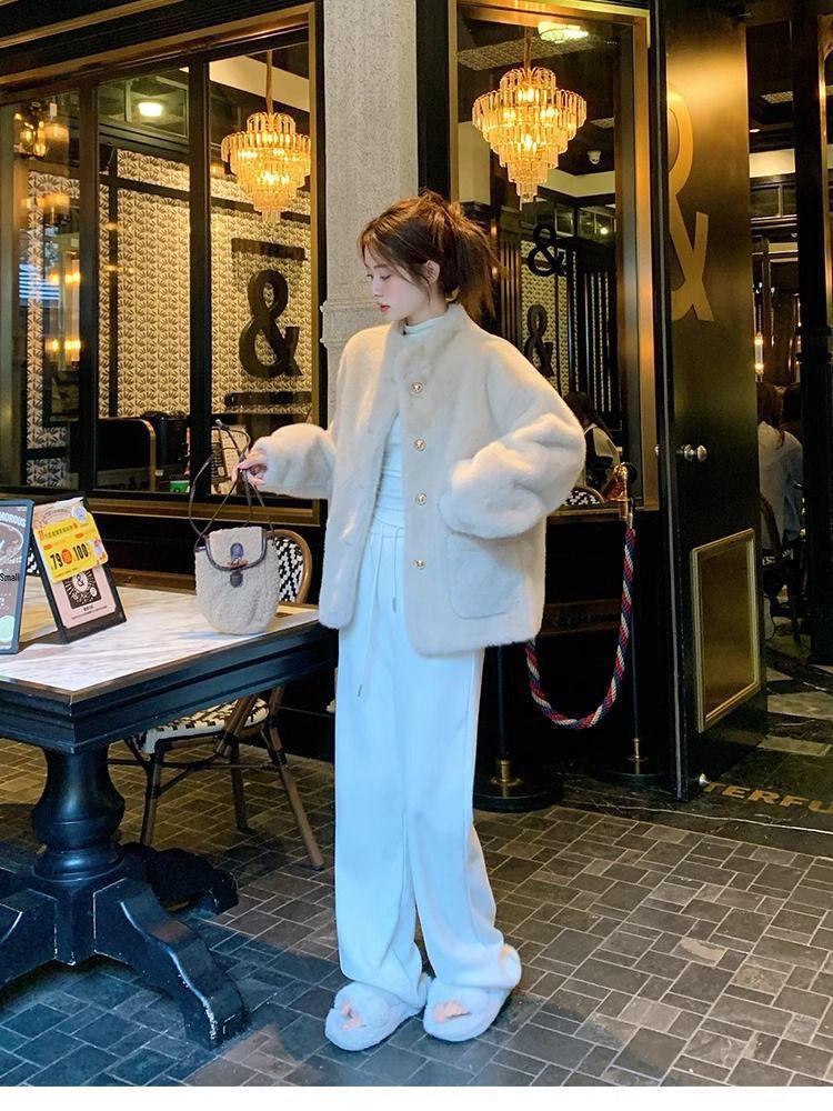 2025 Women's Winter Faux Mink Fur Stand Collar Coat - Small Fragrance Style