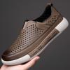 2024 Summer New Men's Hollow Breathable Leather Sandals Men's Hole Shoes Round Head Casual Leather Shoes Overshoes 7025
