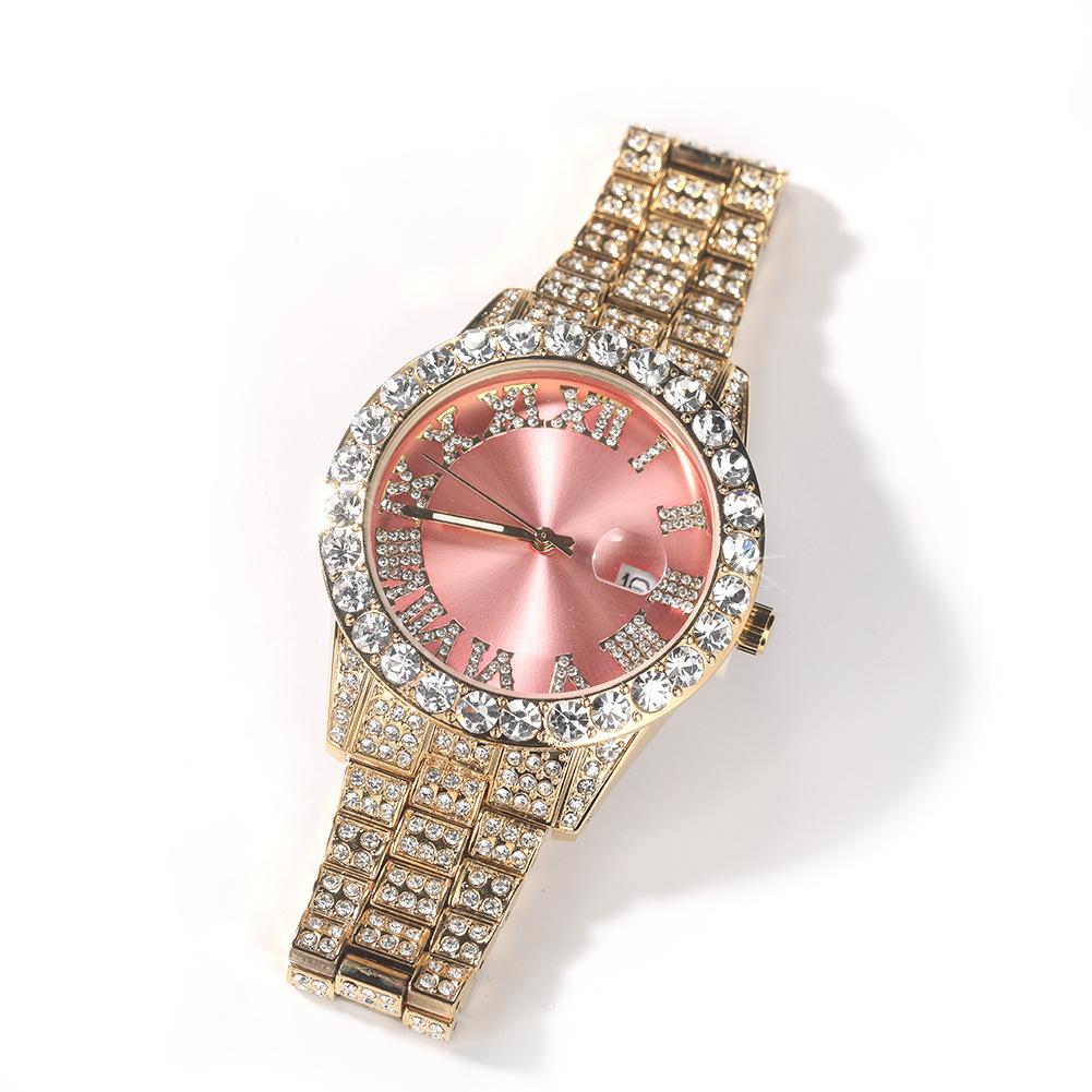 Roman Numerals Diamond-encrusted Men's Watch Trendy Brand Green-faced Large Dial Quartz Watch, One Piece Is Sent On Behalf of Others.