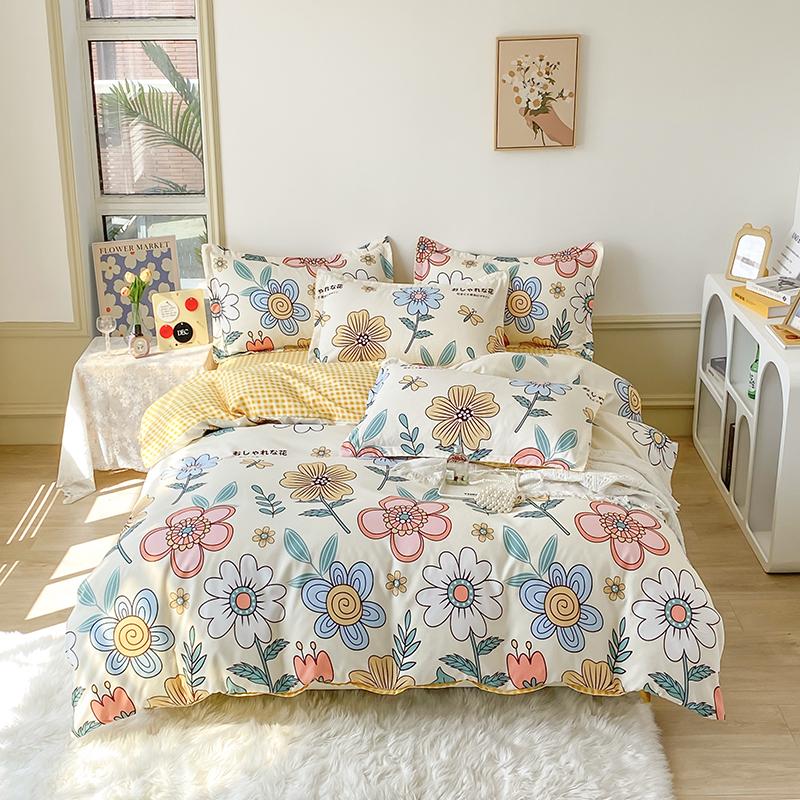 Kawaii Cartoon Dinosaur Duvet Cover Twin Queen Botanical Floral Bedding Set Pink Strawberry Comforter Cover with 2 Pillow Sham
