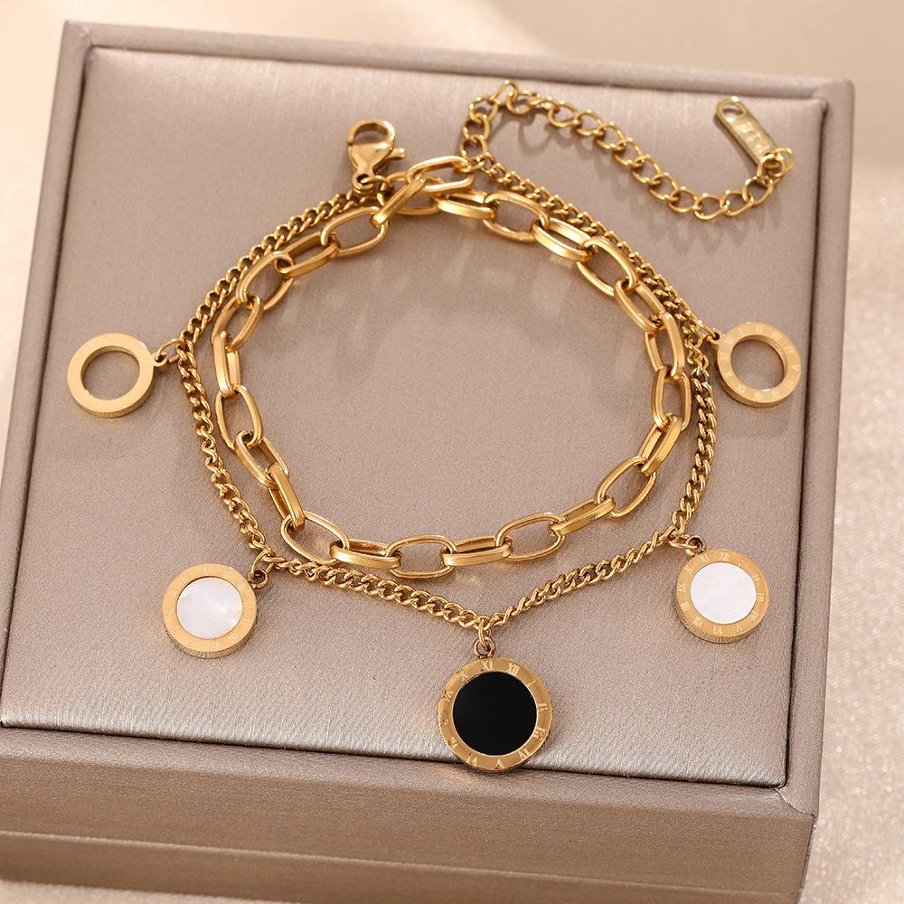 Luxe Titanium Staal Vierbladig Klaver Armband in Koreaanse Stijl met Ingelegde Diamanten voor Vrouwen - Kleurvast