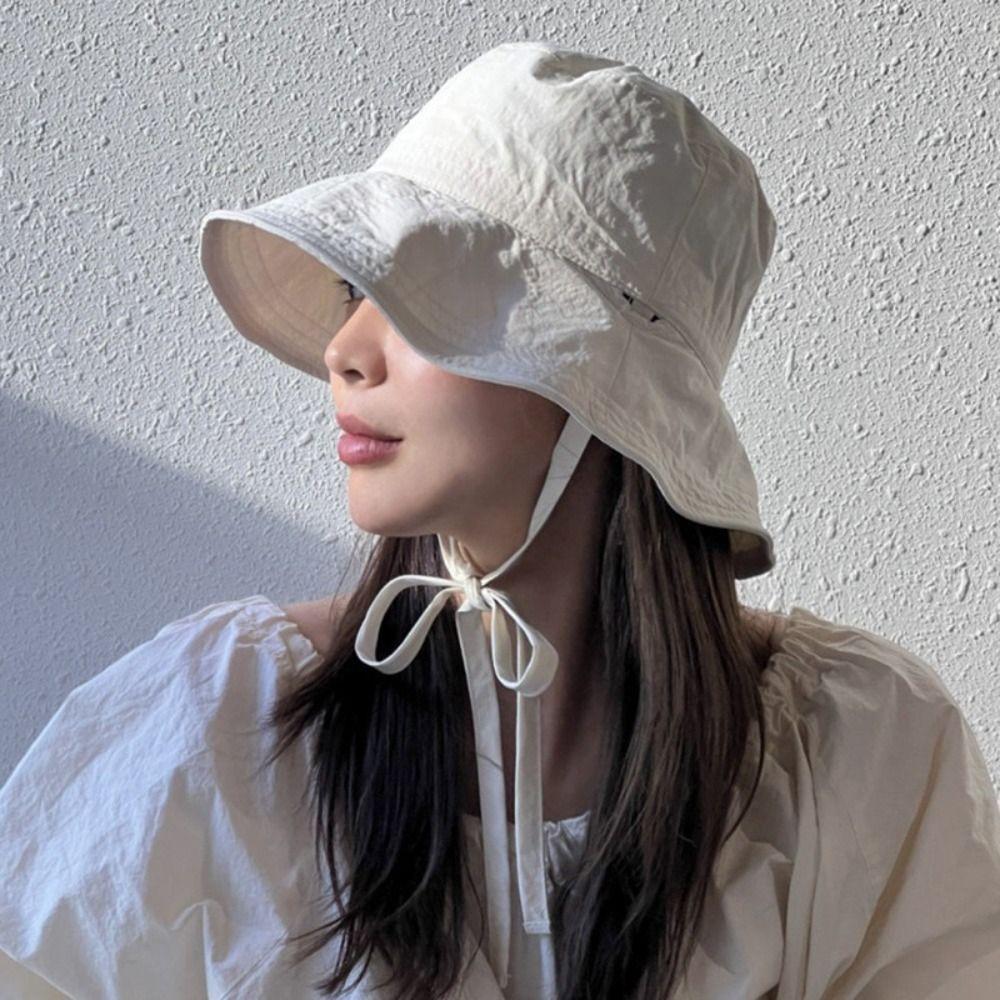 Wide Brim Fisherman Hat Lace-up Sunshade Basin Hat Fashion Sun Hat