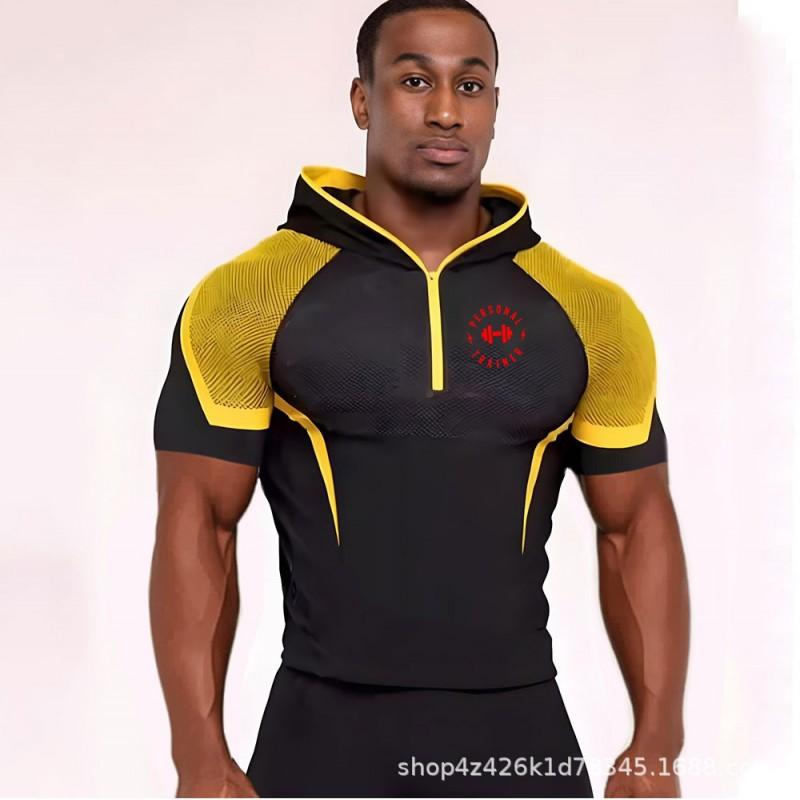 Mens Hooded Half-Zip Performance Basketball Training Top Quick-Dry Stretch Fit Athletic Shirt