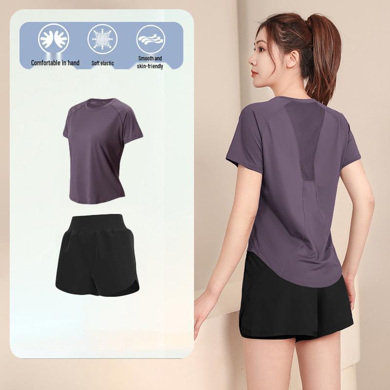 Women's High-End Short-Sleeve Sport T-Shirt & Fitness Set - Breathable, Quick-Drying Yoga and Running Wear