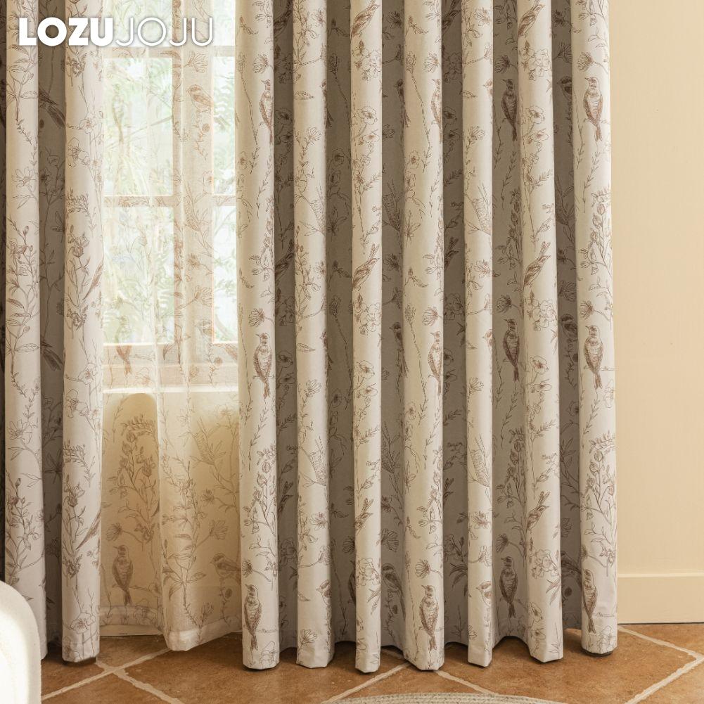 1PC LOZUJOJU French Retro High-end Beige Printed Curtains Full Blackout Curtains for Bedroom Living Room Balcony Window for Home Decor