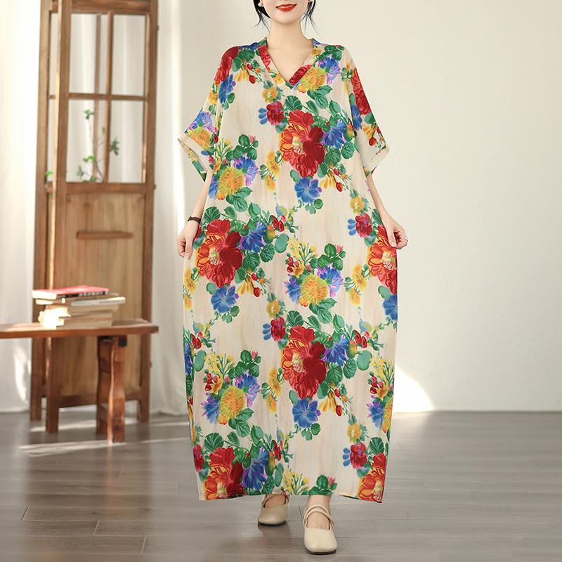 DIMANAF New 2026 Women Plus Size Spring Summer Beach Long Dress Fashion Lady Loose Oversize Maxi Floral Print Black