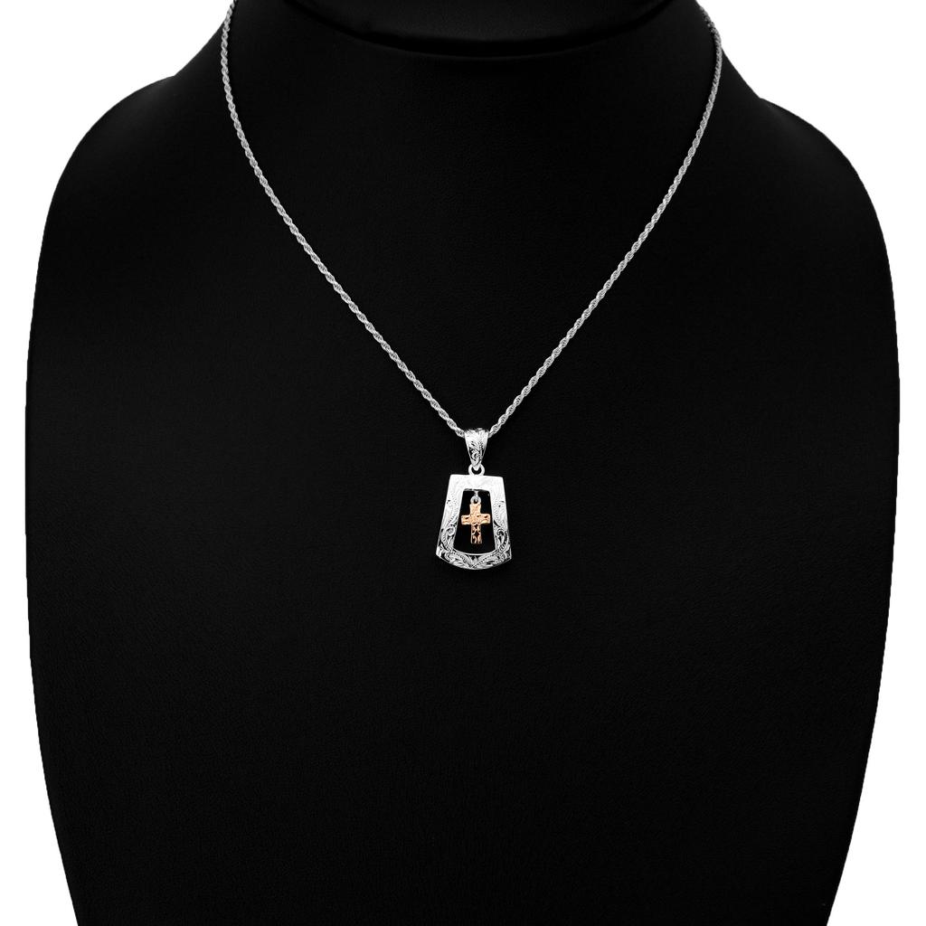 Leilani Hawaiian Jewelry Cross Square Plate Plumeria & Scroll Engraving Pendant Necklace In Sterling Silver (45cm Rope Chain Included)