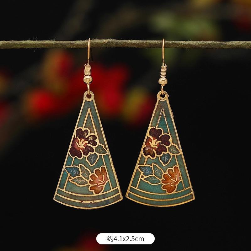 Chinese retro cloisonne enamel earrings female classical temperament simple flower earrings niche design earrings