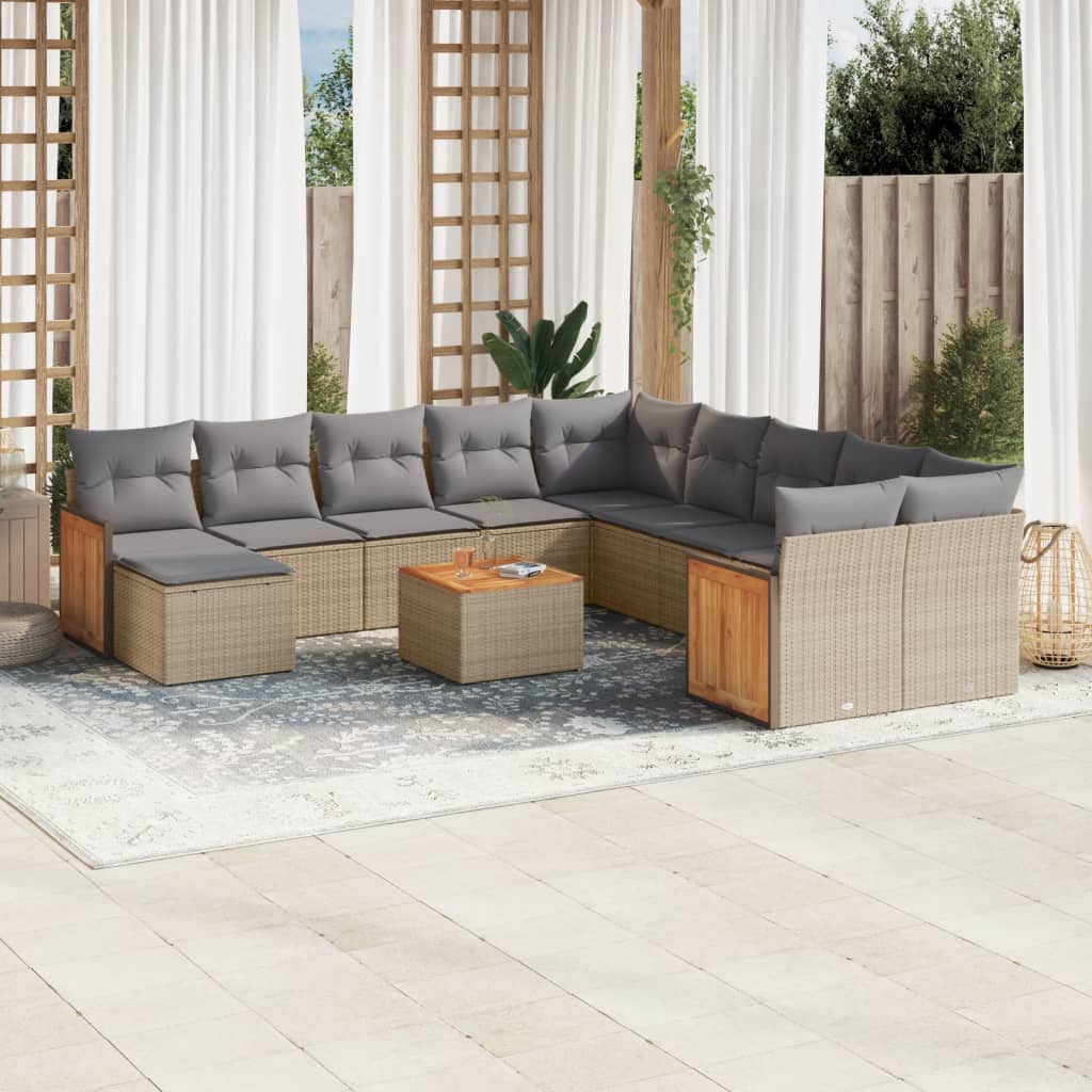 Vidaxl 12-Cz. Garden Furniture Set With Cushions, Beige, Poly Rattan