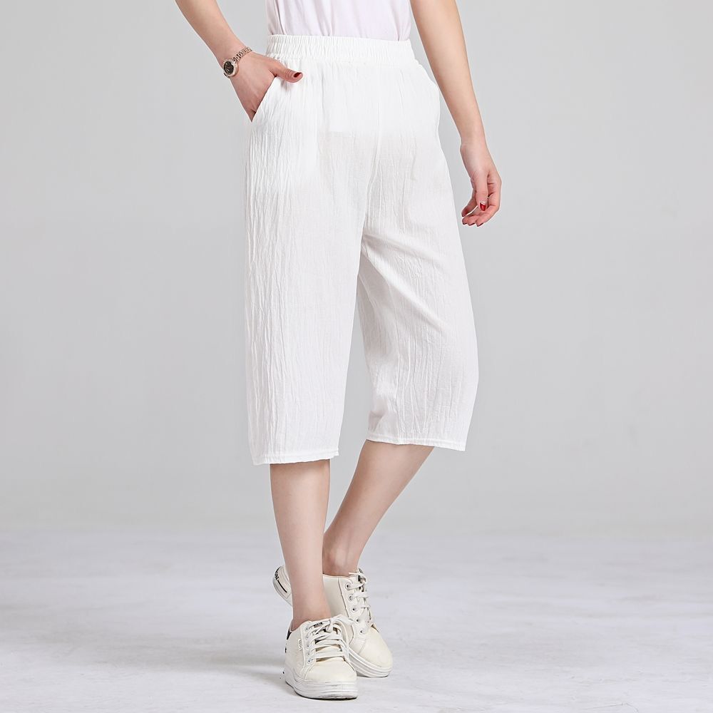 2025 Summer Fashion Cotton And Linen Seven-minute Wide-legged Trousers Female Thin Section Loose Thin Big Yards High-waisted Straight Casual Trousers