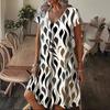 Summer Large Size Women's V-Neck Loose Pullover Casual Fashion Printed Short Sleeve Dress