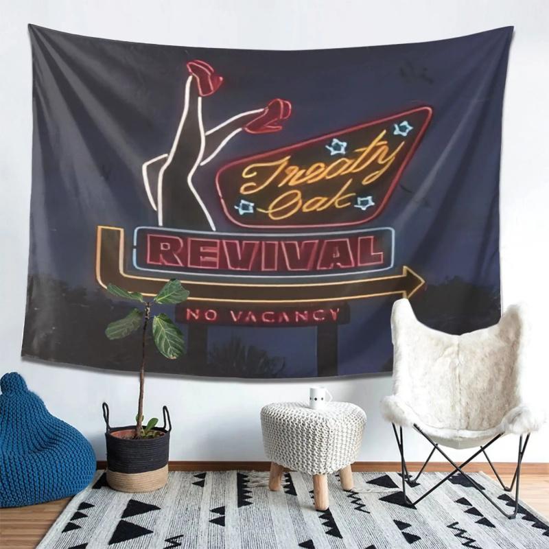 VIKAMA Treaty Oak Revival Neon Retro Tapestry American Vintage Motel Style Wall Hanging for Country Rock Music Fan Bedroom Decor