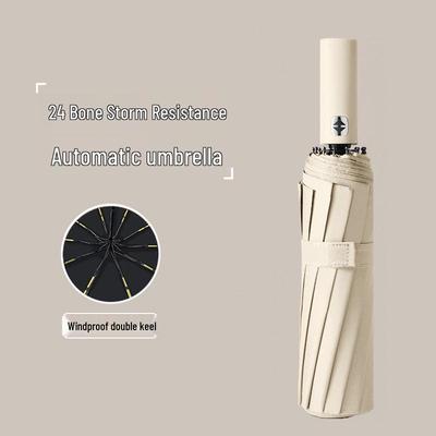 24-Rib Automatic Folding Umbrella for Sun or Rain with UV Protection