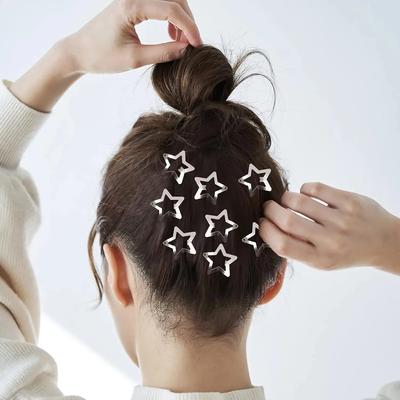 10/25/50/100/200PCS Y2K Silver Star Hair Clips Girls Metal Snap Barrettes Hair Grip Jewel Accessories