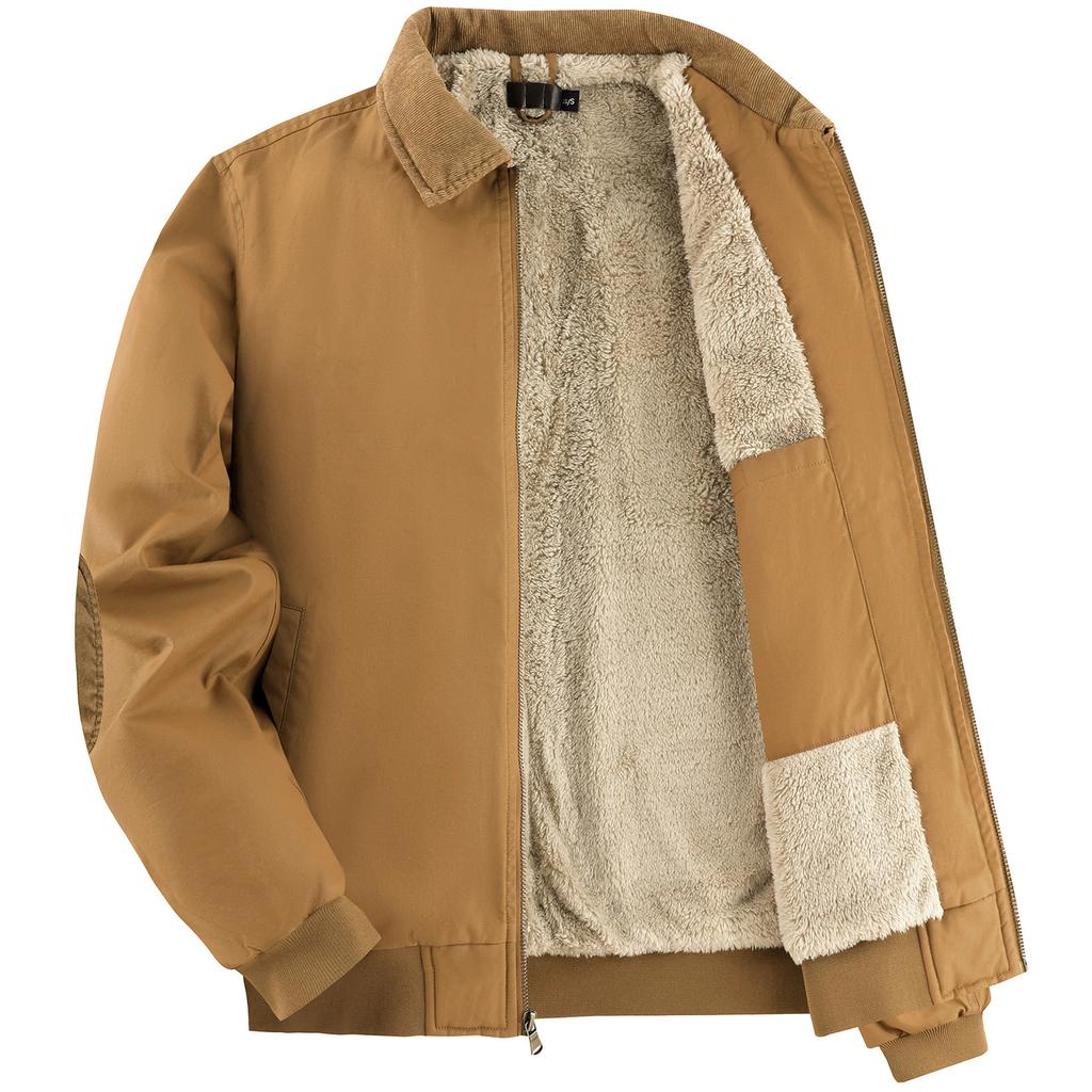 Men's Solid Color Zipper Pocket Work Jacket Men's Casual Trucker Fleece Jacket