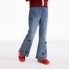 Girls' Rhinestone Bow Flare Denim Jeans - Retro Style