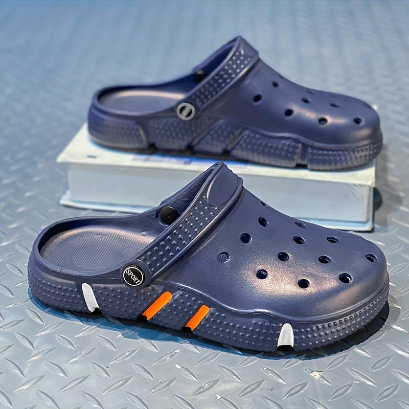 Plus Size Men's Solid Colour Hollow Out Clogs, Comfy Non Slip Durable Soft Sole EVA Slippers for Men's Indoor Outdoor Activities
