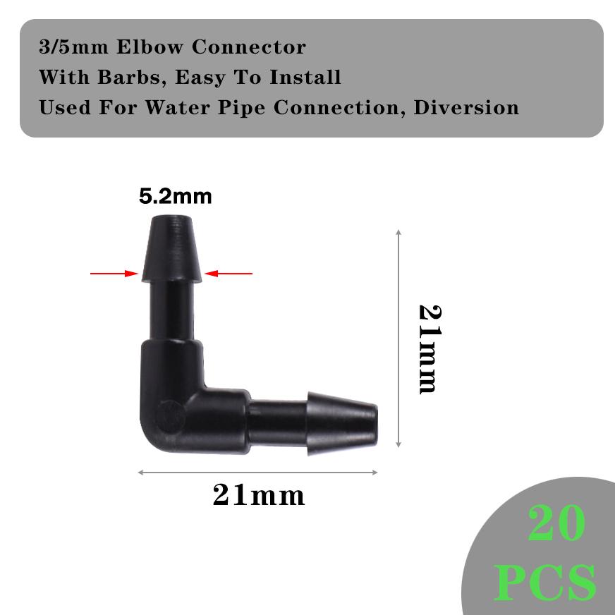 20pc Garden Irrigation Connector Barb 3/5 Mm 3 Way Elbow Water Pipe Connector Accessory Repair For Garden Potted Plants