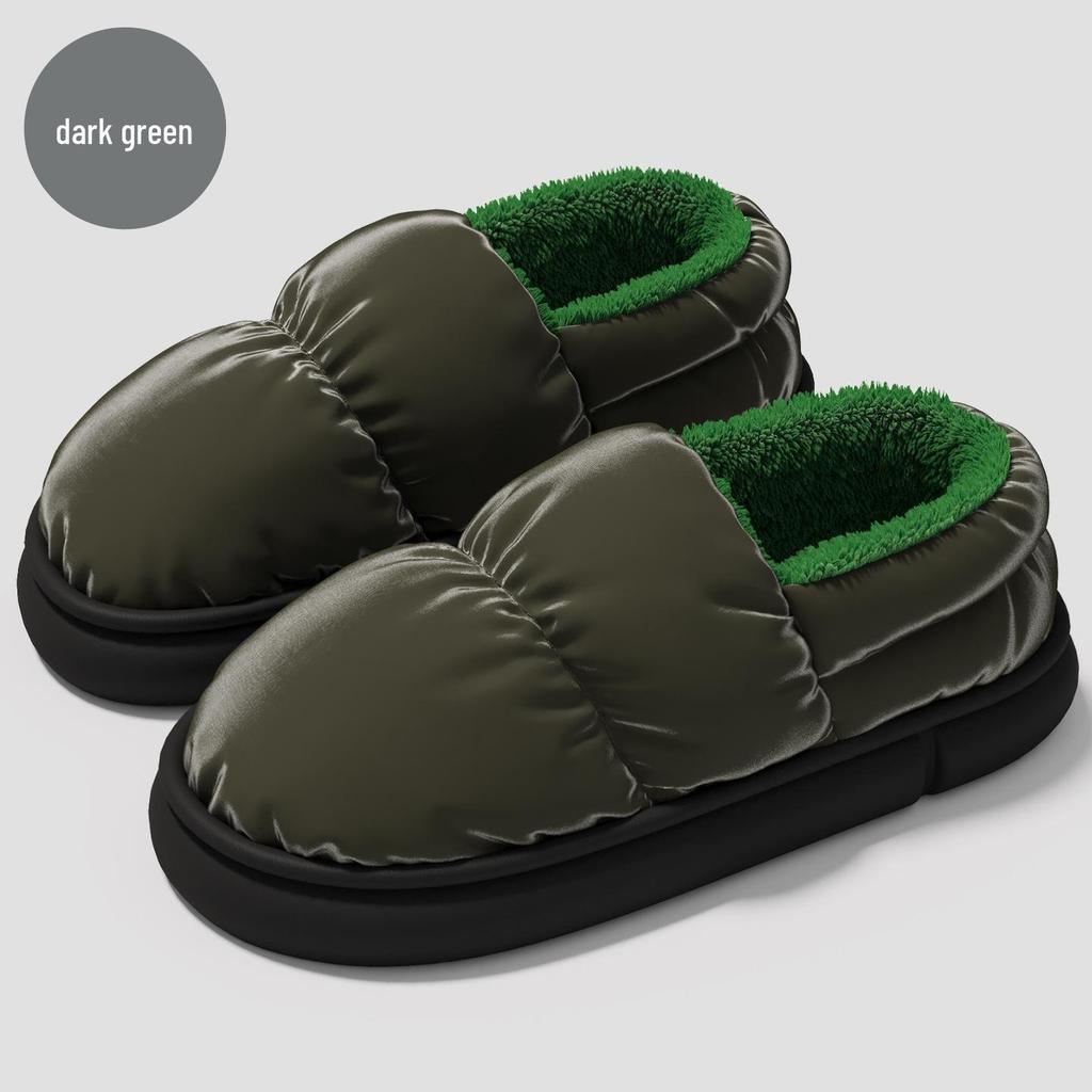 Winter Women's and Men's Indoor Waterproof Velvet-Lined Cotton Slippers with Thick Soles and Heels