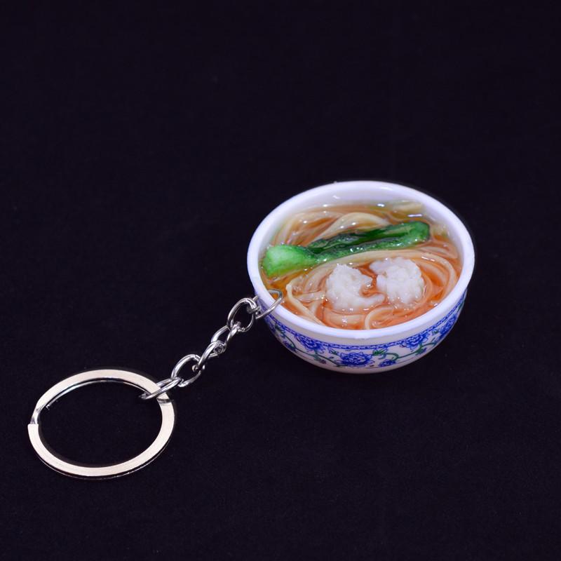 Chinese Style Realistic Noodle Keychain, 4cm Blue and White Porcelain Bowl, Food Play Prop.