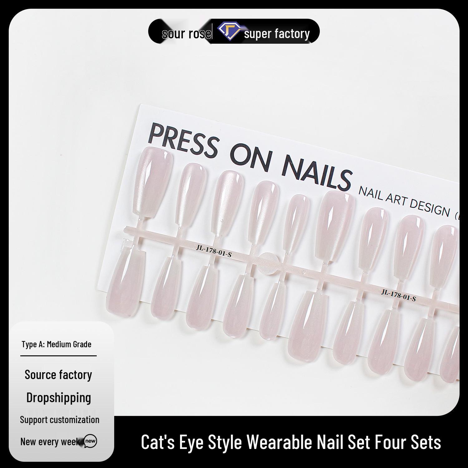

Jiaolong Spring/Summer Pink Gradient Cat Eye Manicure False Nails XS+XS+M+M