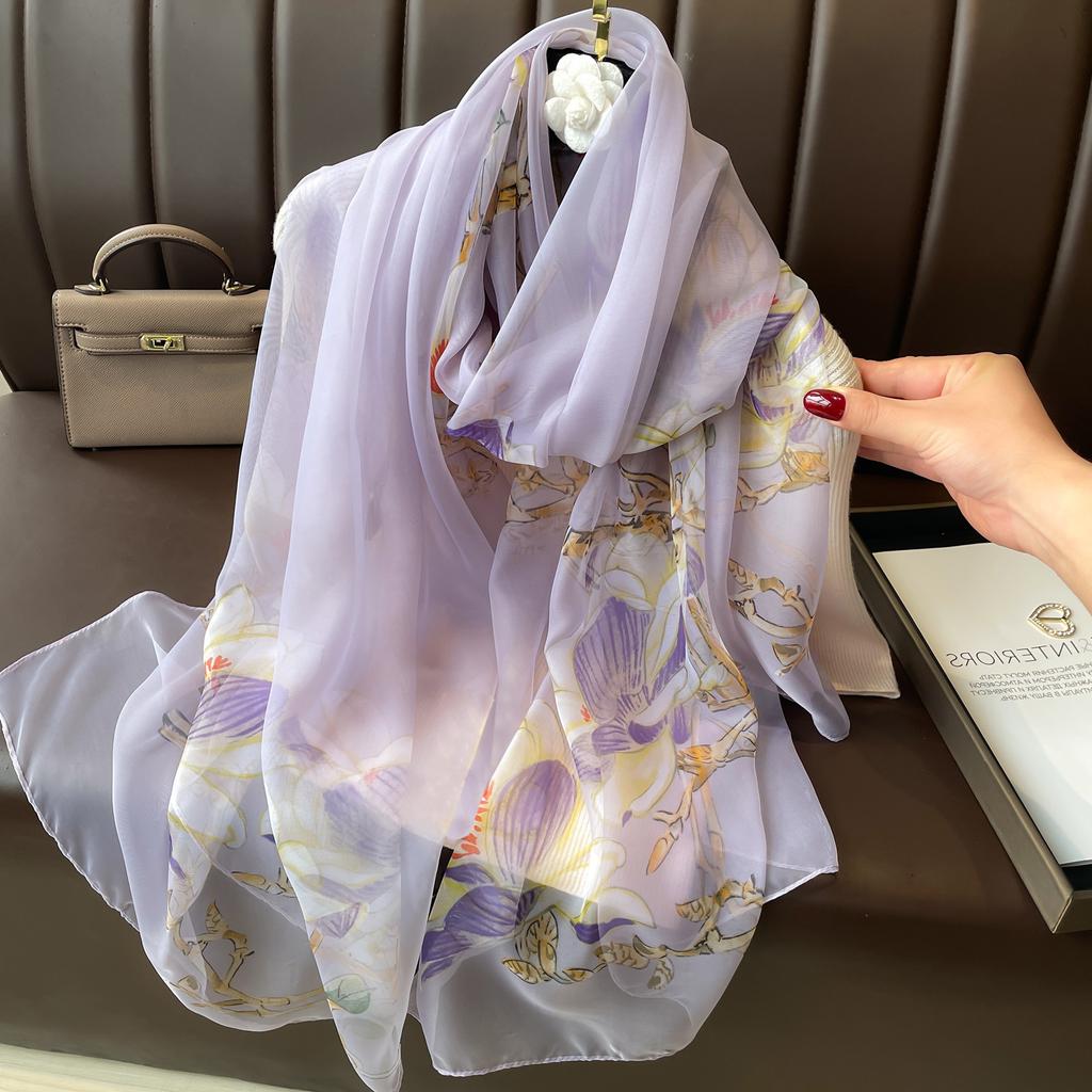 Fashion Satin Finish Sunscreen Scarves Female 180*130Cm Style Beach Towel Popular Print Silk Shawl Luxury Dustproof Big Bandanna