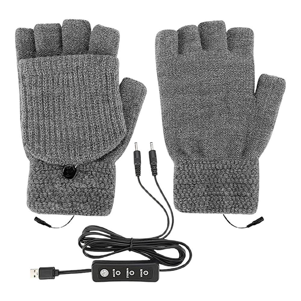 USB Heated Gloves Knitting Warmer Full & Half Fingerless Hands Hand Washable Plug-In 3 Temperature Settings Touchscreen Laptop