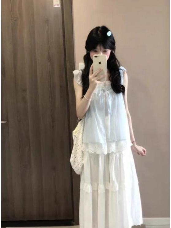 Korean Plaid Ruffle Trim Sleeveless Babydoll Blouse