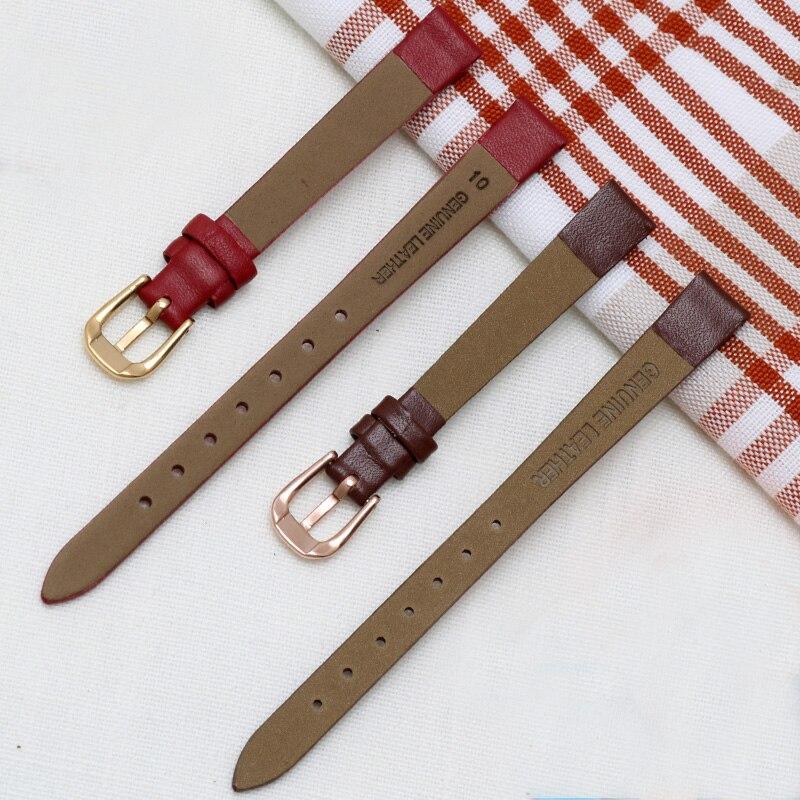 Genuine Leather Watch Bracelet Women  Fashion Watchband Wristwatches Mini Band 6mm 8mm 10mm 12mm 14mm Small Size Watch Strap Red