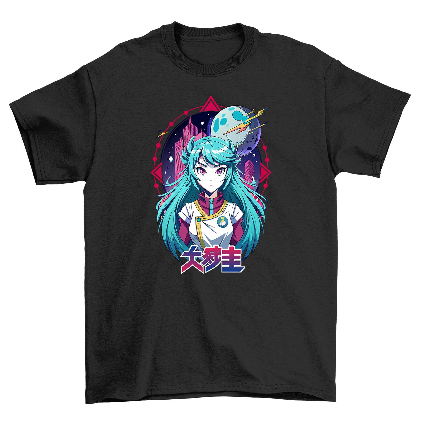 Future Space Anime Girl T-Shirt Mens Womens Tees Top - Embrace Your Galactic Cuteness! Funny Unisex D M