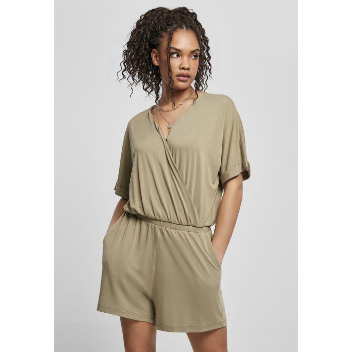 Combishort Femme - Urban Classics - Grandes Tailles - Vert Kaki - Confortable - Poches Pour Les Mains