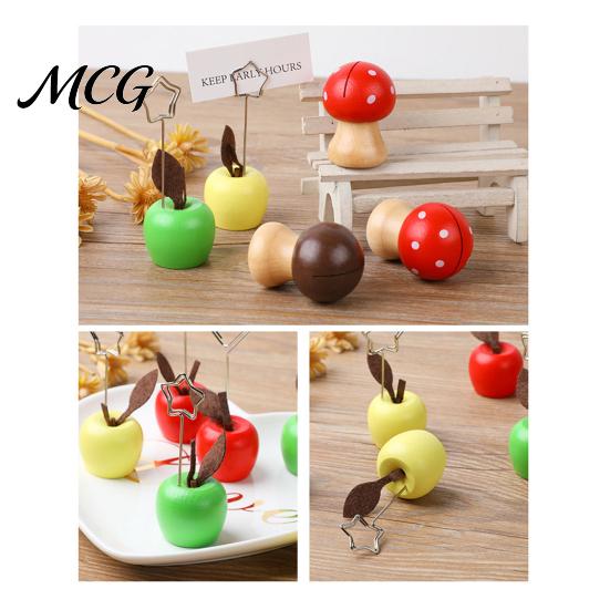 Cute Fruit Vegetable Decor Mushroom/Fruit Card Holder, Wooden Memo Holder Stand, Single Photo Strong Support Note Clip Picture Display Clip,
