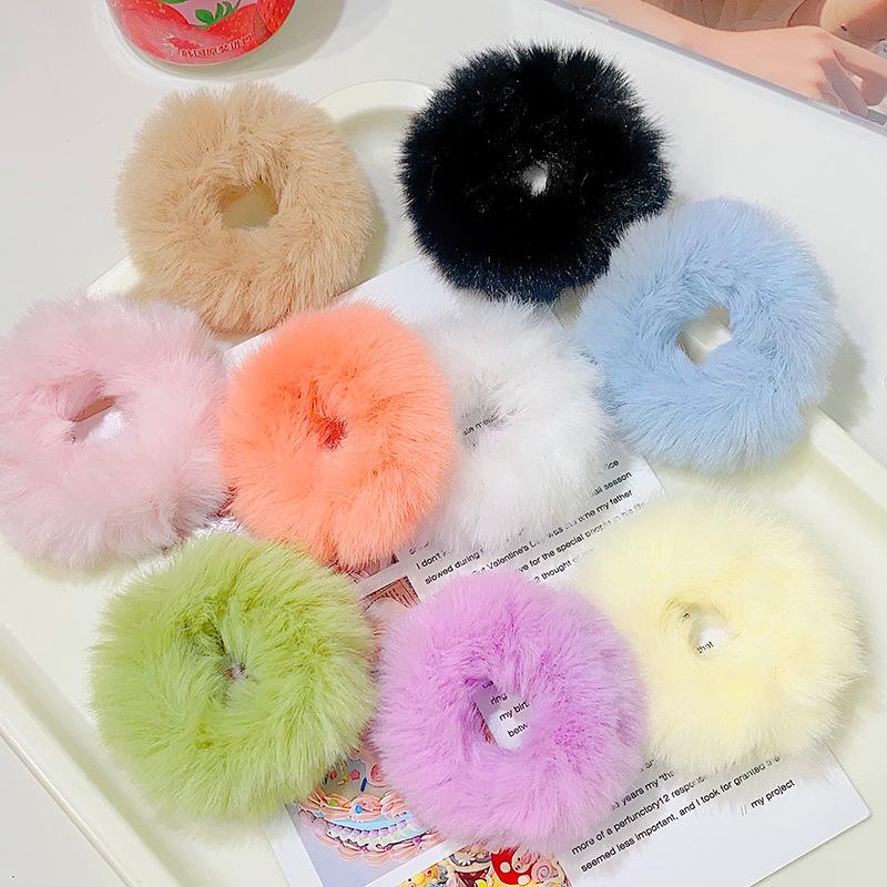 2pcs New Colorful Fluffy Hair Band for Women Girls Ponytail Holder Hair Tie Plush Scrunchie Rubber Band Fashion Hair Accessories