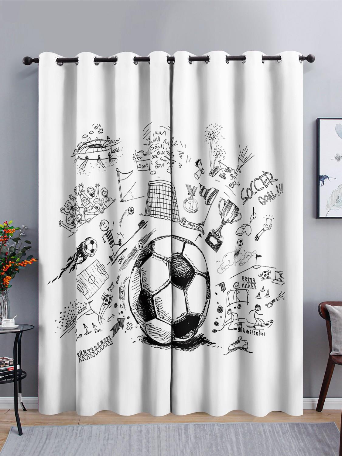 

Set Of 2 Football Graffiti Art Design Sports Children Shading Polyester Darkening Curtain Living Room Bedroom Decor Hook Perfect For W100*H130(CM)-Hooks&2PCS