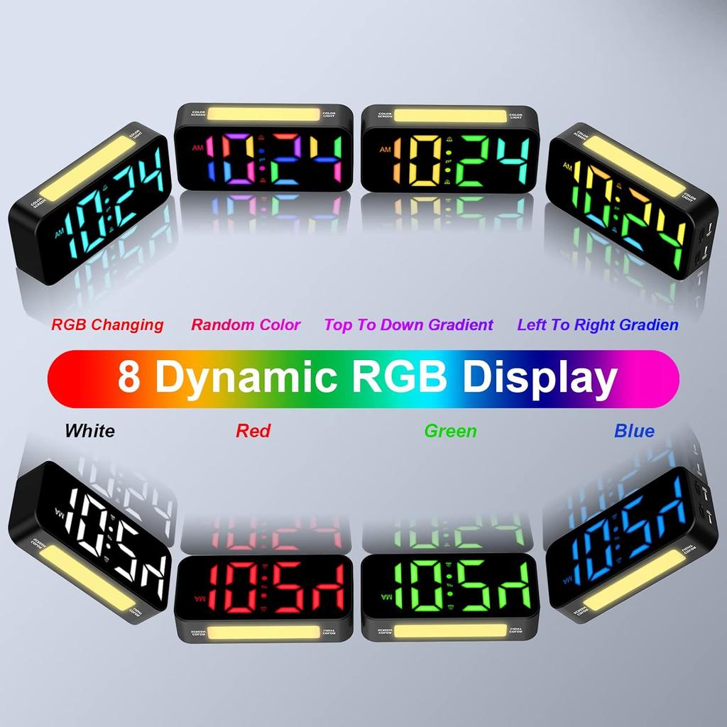 Digital Alarm Clock RGB Dimmable Desk Clock Dual Alarm Bedside Clock with Night Light,Snooze