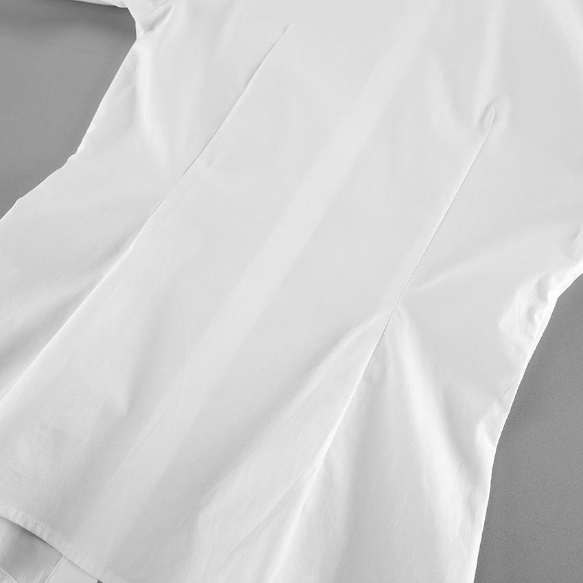 Basic reiner Baumwoll-Weiß-Taille Langarmhemd Damen 1116 Europäisches und Amerikanisches Pendler-Temperament Dünnes vielseitiges Oberteil