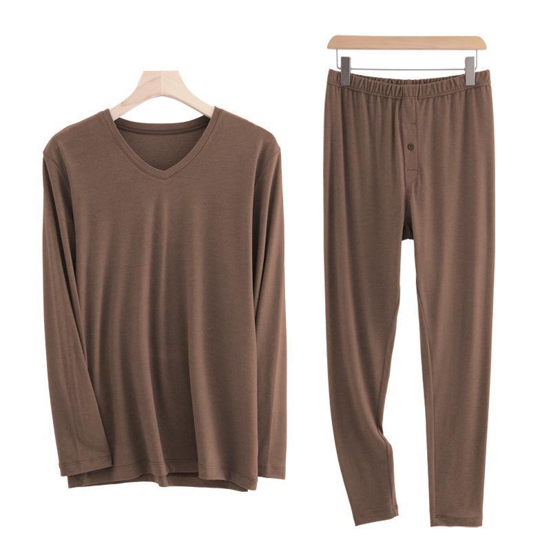 

Осенне-зимний мужской термобелье из немецкого бархата: Тонкая пижама, верх и низ XXXL латте