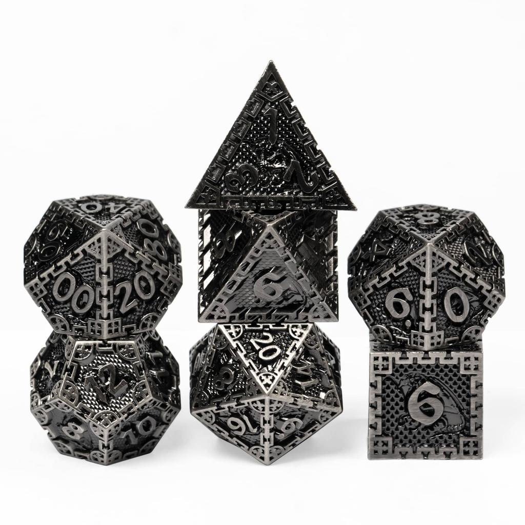 Cusdie DND Metal Solid Dice Dragon Pattern 7Pcs D4-D20 Polyhedral Dice Set for D&D Role Playing Game Pathfinder Board Games