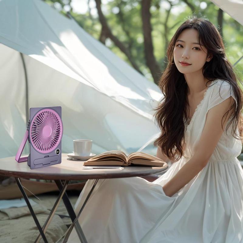 Ultra Thin Mini Fan Usb Rechargeable Card Fan Lcd Digital Display 5-Speed Adjustment Hanging Stand Dual Use Desktop Fan