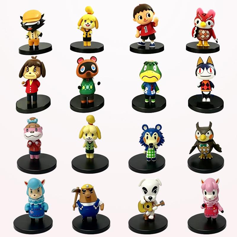 16 Cartoon Forest Animal Figures: Yellow Puppy, Blue Hedgehog, Guitar White Dog, and More Ornaments