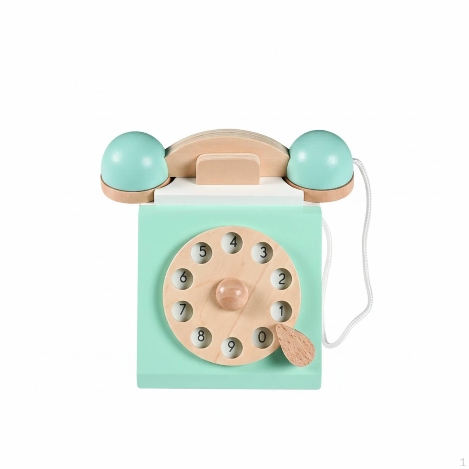 Wooden Rotary Telephone Toy Solid Wood Retro Dial Phone Child for Kids,