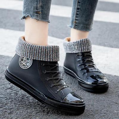 Gummi Schuhe Frauen Wasserdichte Regen Stiefel Stiefeletten Schuhe Weibliche Wasser Schuhe Regen Stiefel Stiefeletten Baumwolle Abdeckung Wohnungen