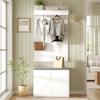 Coat Rack Set 3-in-1 Set – Clothes Rack with Integrated 4 Hooks, Shoe Cabinet with Two Doors and Shoe Bench. White,60×35×(45+100)cm