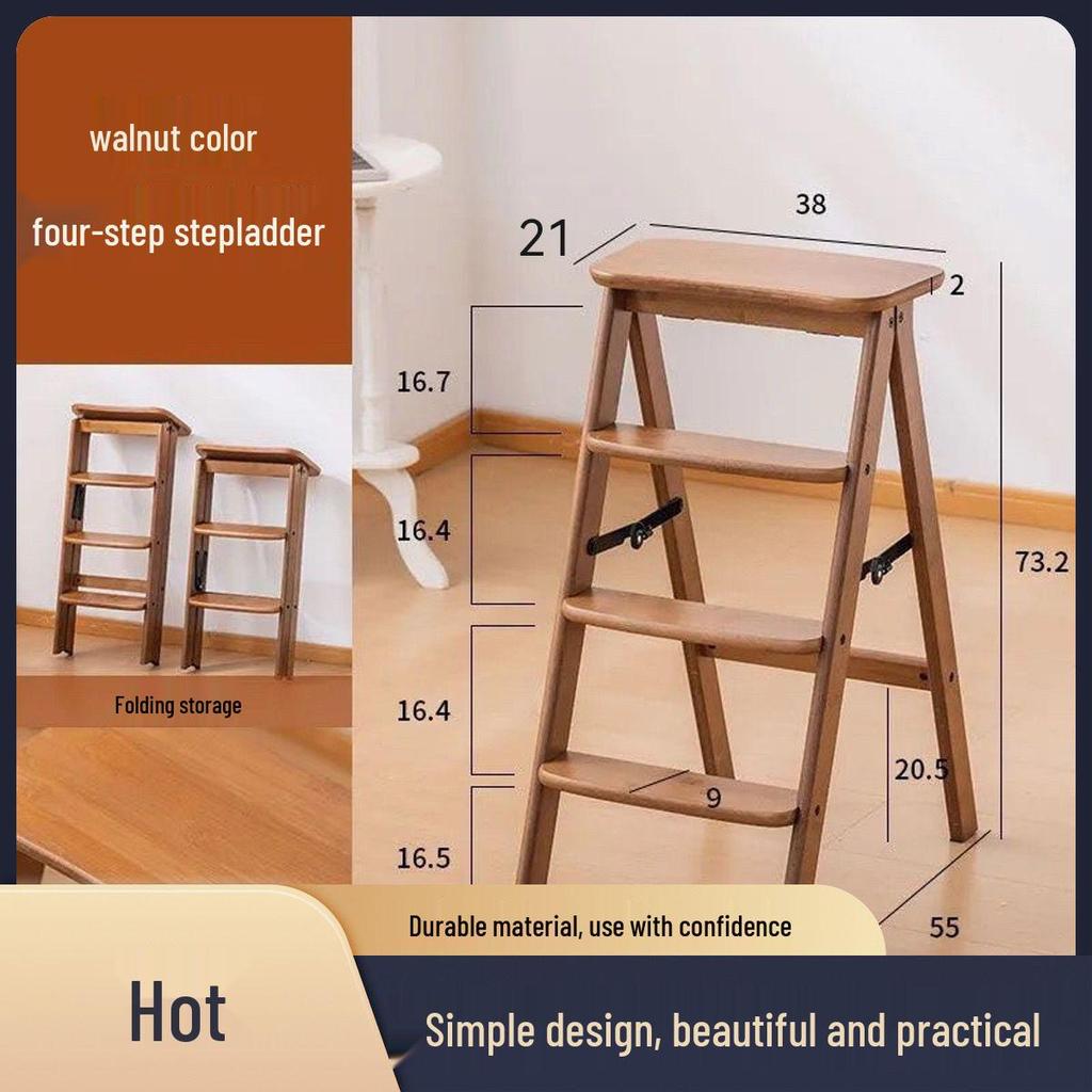Bamboo Folding Kitchen Step Stool for Indoor Use, Perfect for Elderly, Dual-Use as Bar Stool and High Reach, Thickened Design.