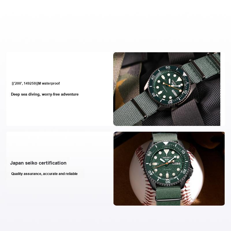 Seiko 5 Oriental Green Water Ghost Black Water Ghost Series Fashion Sports Diving Watch Manual Dual Calendar Mechanical Movement Nylon Strap SRPD77K1
