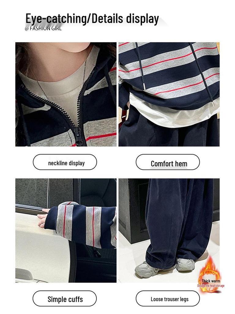 Zweiteiliges Set für Mädchen: Gestreifter Pullover & Dicke Hose - Trendige Herbst/Winter 2025 Kollektion